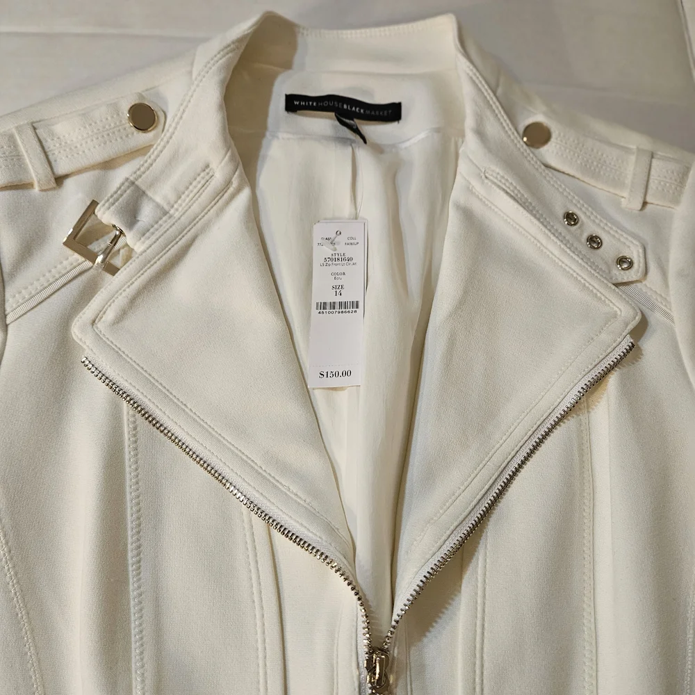 White House Black Market White Bomber Jacket with Structured Shoulders - Picture 3 of 12